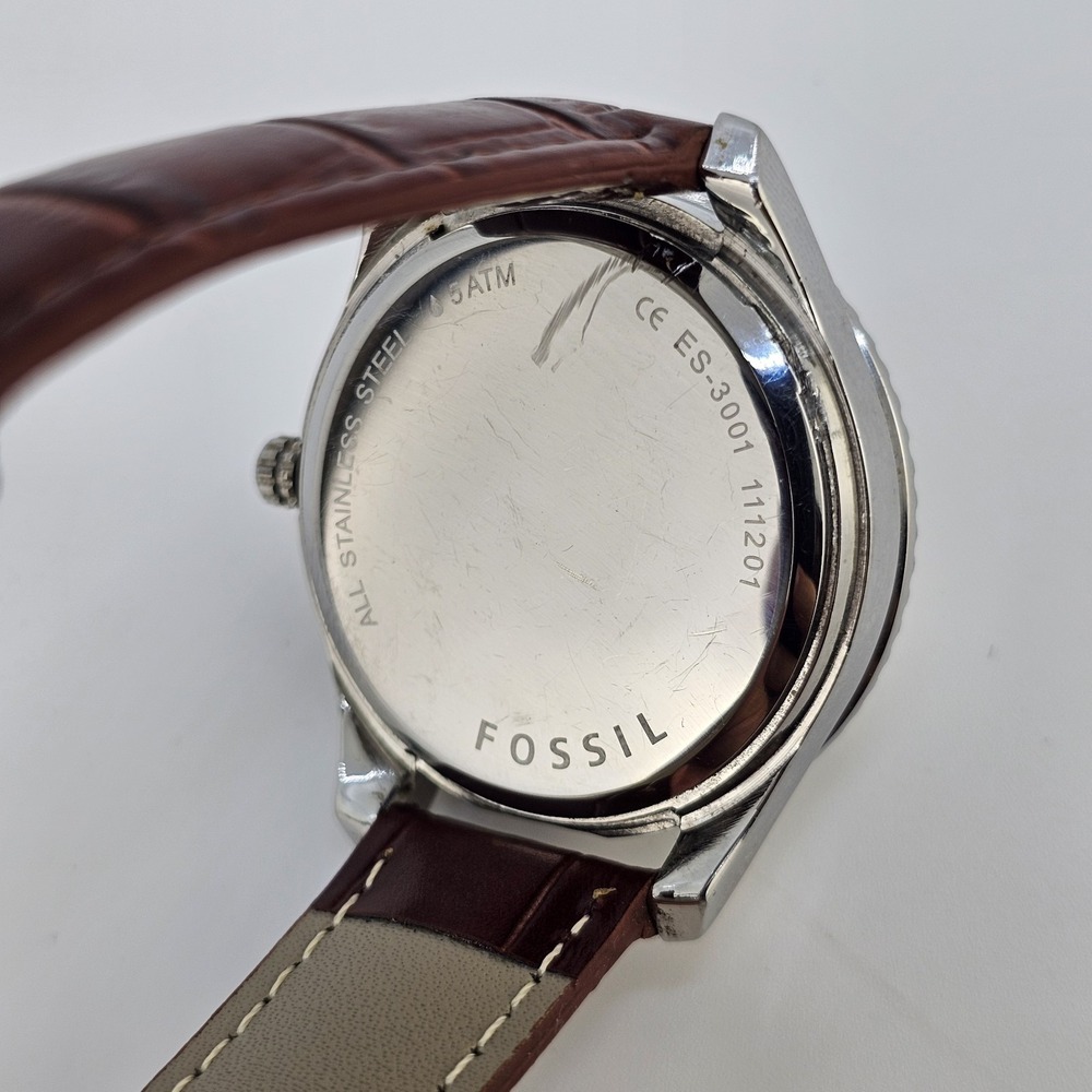 Fossil Women's Watch 38MM White Dial DayDate NEW Brown Leather Bands NEW Battery - Picture 6 of 14